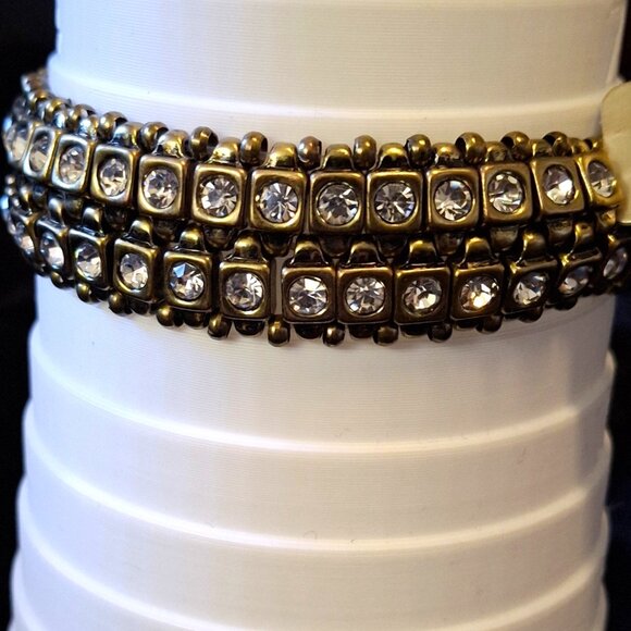 Chico's Stretch Bracelet Brass and Gold Tone with Crystals NWT - Picture 3 of 4